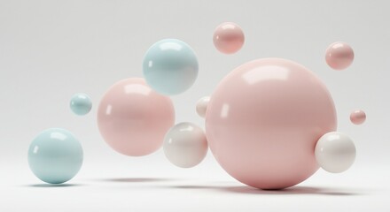 Pastel Pink and Blue Spheres Floating on White Background Abstract 3D Render