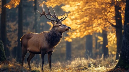 Majestic Stag in Autumnal Forest: A Golden Hour Portrait