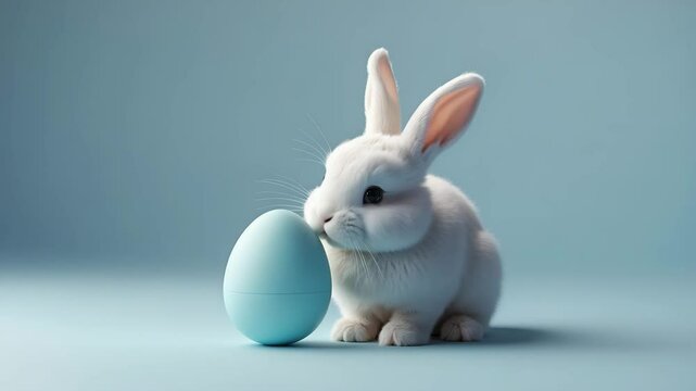 Charming bunny and lone Easter egg. Theme and notion of a celebration.