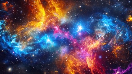 A Celestial Symphony: Vivid Cosmic Cloudscape with Radiant Stars and Nebulae