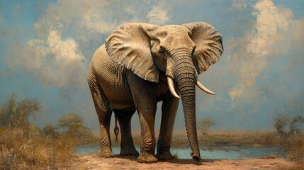 Majestic elephant portrait against a dreamy sky backdrop, showcasing wildlife beauty