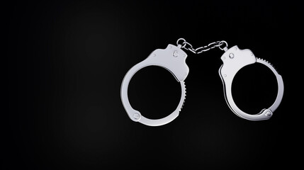 3D Silver Handcuffs on Black Background—Law and Crime Concept