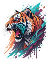 A fierce roaring tiger head Vector illustration.