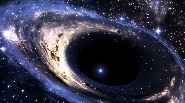 Black universe visual of hypernova explosion producing gamma ray bursts collapsing into black hole captured top down cosmic detail with starlit surroundings 