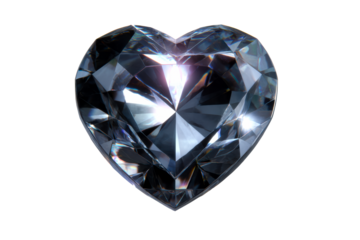 Heart shaped diamond with clear facets on transparent background