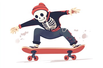 Fototapeta premium A skateboarding skeleton figure in dynamic action.