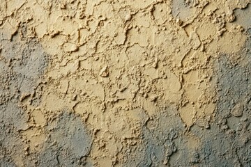 Fototapeta premium close-up texture of weathered rough wall with peeling yellow and gray paint showing uneven surface and cracks
