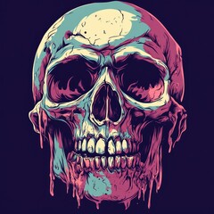 Colorful skull graphic design art with dripping effect.