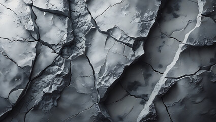 Monochromatic Fractured Rock Texture, Abstract Cracks and Sharp Edges Background