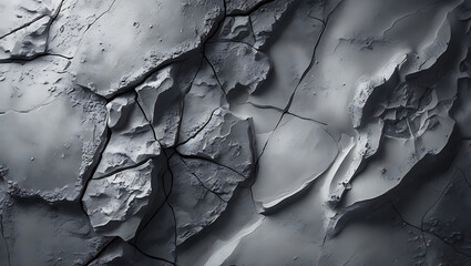 Monochromatic Fractured Rock Texture, Abstract Cracks and Sharp Edges Background