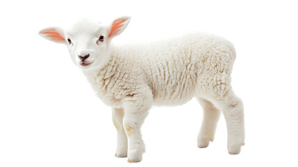 Fototapeta premium Adorable White Lamb Isolated on White Background for Nursery Decor and Farm Animal Concepts