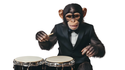 Joyful Monkey Playing Bongos in Formal Suit