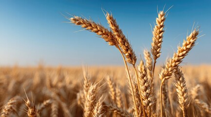 Fototapeta premium Golden wheat field under a clear sky