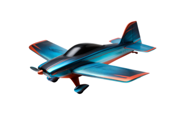 Colorful model airplane with a sleek design in blue and orange hues