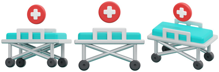 Obraz premium Set of 3D Renderings of a Medical Stretcher with a Cross Icon 3d Render Icon Illustration