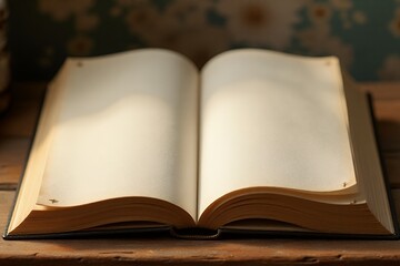 Open-book-on-wood-vintage-antique-pages-blank-reading-education-knowledge-literature-concept