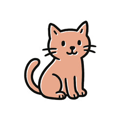 Cute Sitting Cartoon Cat Illustration with Whiskers for Pet and Kid Projects