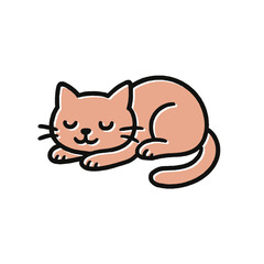 Cute Sleeping Cartoon Cat Illustration with Whiskers for Pet and Kid Projects