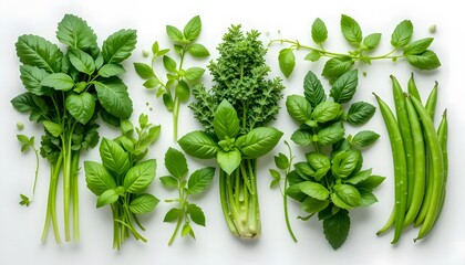 Obraz premium Group of Small Green Plants and Vegetables on White Background – Generative AI