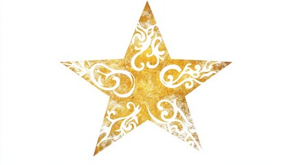 A gold star with white swirls and a gold center