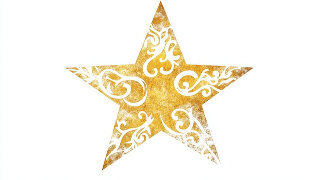 A gold star with white swirls and a gold center