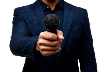 Speaker presenting microphone for audience engagement during event