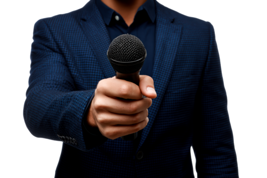 Speaker presenting microphone for audience engagement during event