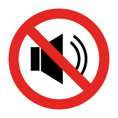 No sound symbol, simple design, red and black, for safety signs