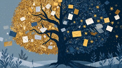 Whimsical Tree with Flying Letters - Mental Health Concept