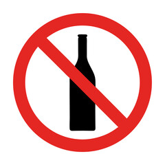 No alcohol sign, red circle, prohibition symbol, for warning posters