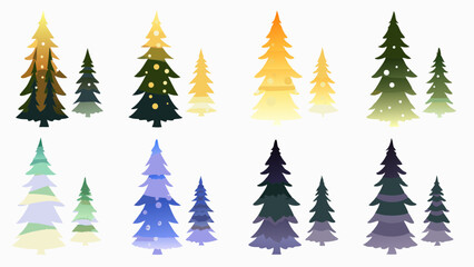 Obraz premium Illustration of multiple christmas trees in varying colors and sizes on a white background art design