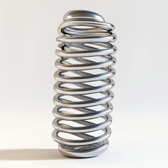 Abstract metallic coil.  A stylized, vertical spring,  smooth and reflective,  with overlapping coils, creating a unique form