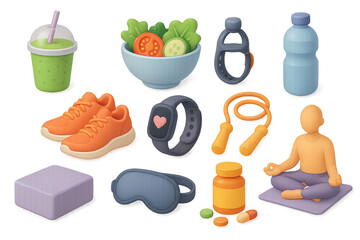 Fitness & wellness 3d icon set - healthy lifestyle and exercise symbols
