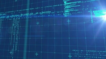 Bright white-blue starburst flaring on right edge in 3D render revealing blue dot grid cyan streaks - Powered by Adobe