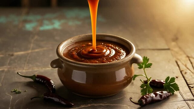 Artisan chipotle sauce presented on a classic table, delivering a deliciously smoky flavor suitable for various recipes.