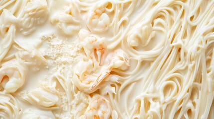 A creamy shrimp and crab alfredo pasta, with succulent shellfish tossed in a rich and velvety sauce, served with freshly grated parmesan cheese on top