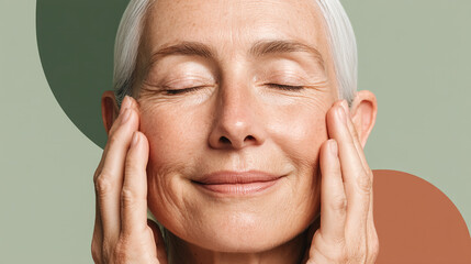 Close up of a beautiful mature woman's face with skin texture wrinkles. Cosmetic procedures for aging skin skin body care healthy lifestyle concept