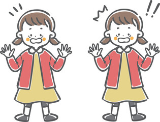 びっくりしている女児　全身　ベクター