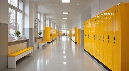 Bright school hallway with lockers (1)