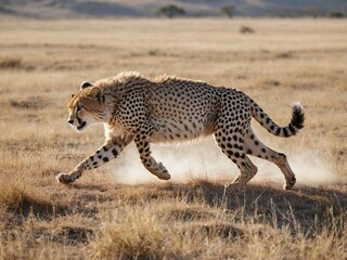 Obraz premium A dynamic full-body action shot of a cheetah sprinting at full speed
