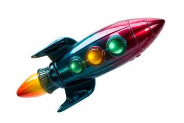 Colorful rocket toy with realistic details on clear backdrop