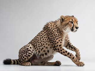 A playful full-body image of a cheetah lying down on its side