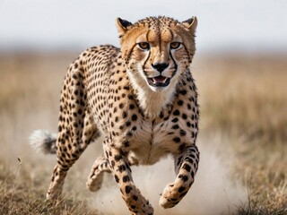 A dynamic full-body action shot of a cheetah sprinting at full speed
