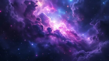 Fototapeta premium Colorful cosmic nebula with star cluster, deep space, vibrant clouds of gas and dust, interstellar scene, glowing stars, high-resolution astrophotography, science fiction space background