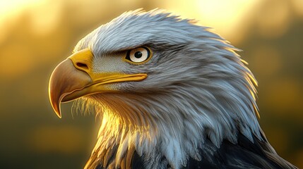 Fototapeta premium Bald eagle portrait, golden hour, nature, wildlife