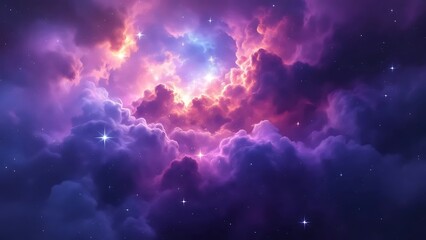 Fototapeta premium Colorful cosmic nebula with star cluster, deep space, vibrant clouds of gas and dust, interstellar scene, glowing stars, high-resolution astrophotography, science fiction space background