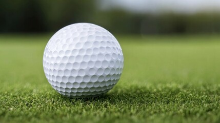 Obraz premium Close-Up of a White Golf Ball on Lush Green Grass Course Surface