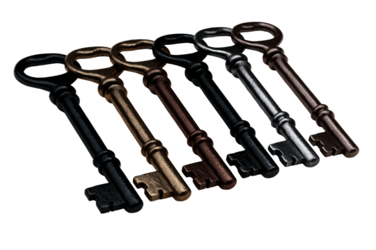 Collection of vintage keys with various metallic finishes
