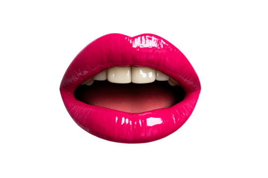 Bright pink lips with a bold open mouth expression