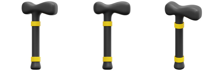 Set of Black Walking Sticks with Yellow Accents 3d Render Icon Illustration